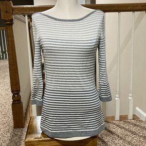 White House Black Market Silver and Gray Sparkling Striped Sweater